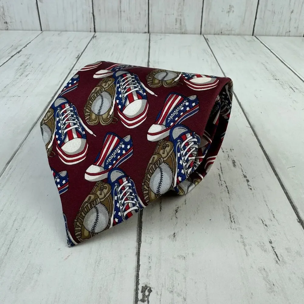 Don Loper Italian Silk Baseball American Sneakers Political Novelty Neck Tie USA
